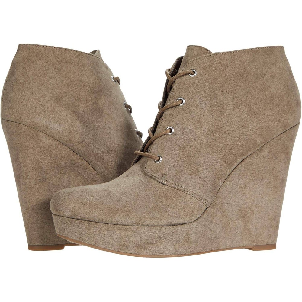 GBG Los Angeles Wedge Booties Platform Lace Up Ankle Boots Taupe 9.5M NEW